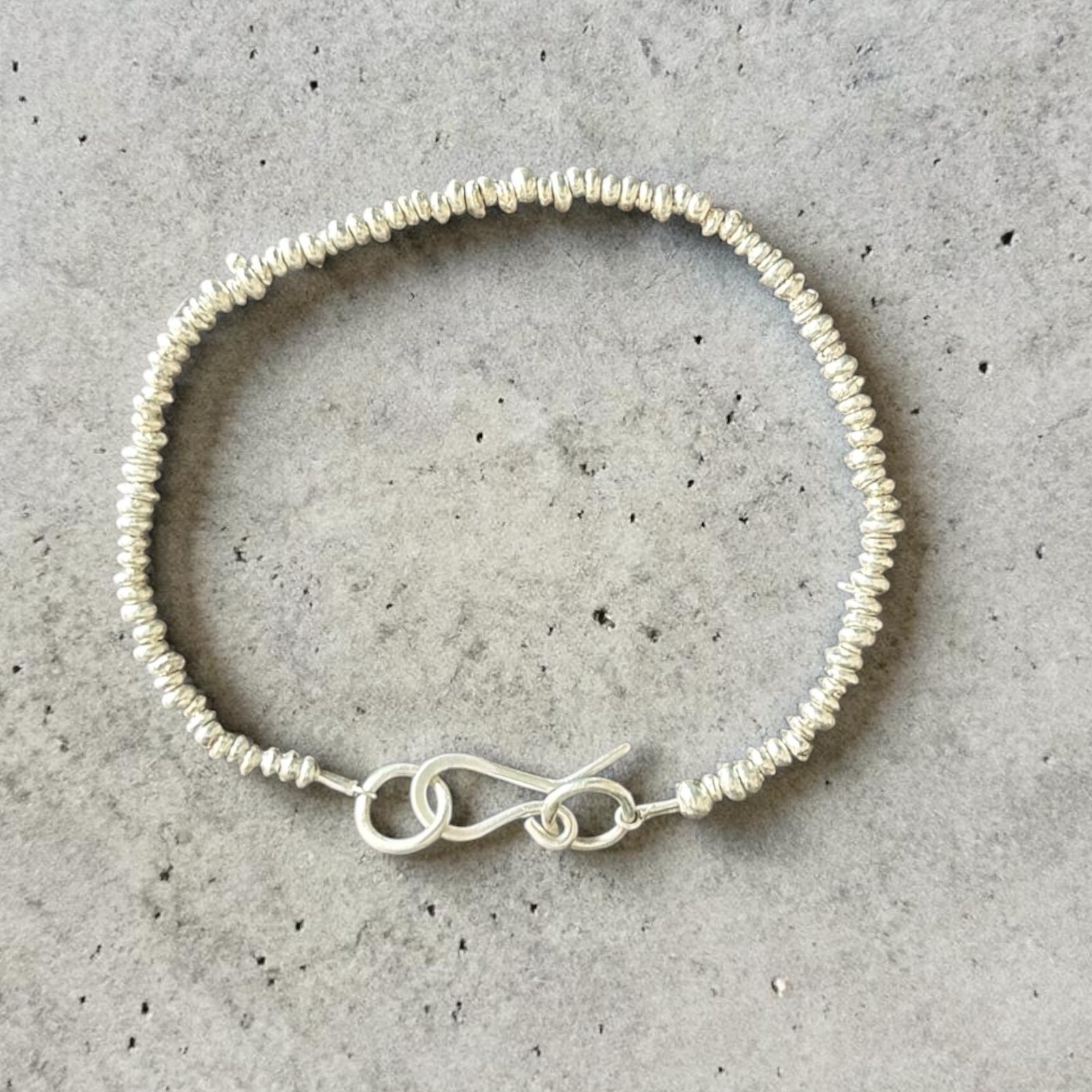 raml bracelet — handmade silver nugget beads with hand-forged s-hook clasp